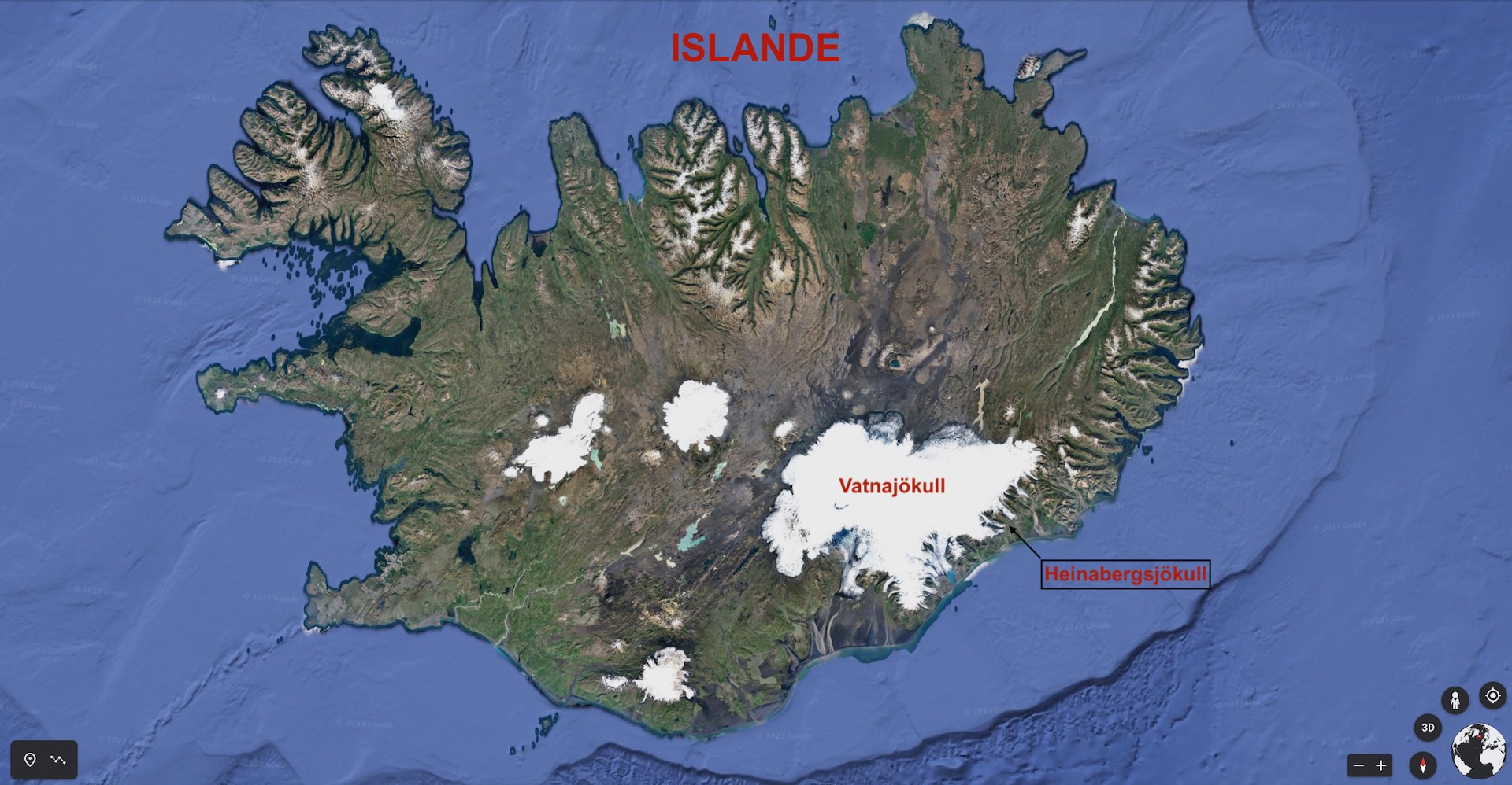 Carte de l'Islande - Google Earth